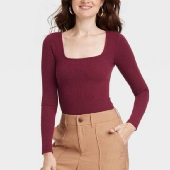 A New Day burgundy ribbed bodysuit size M - Picture 1 of 7
